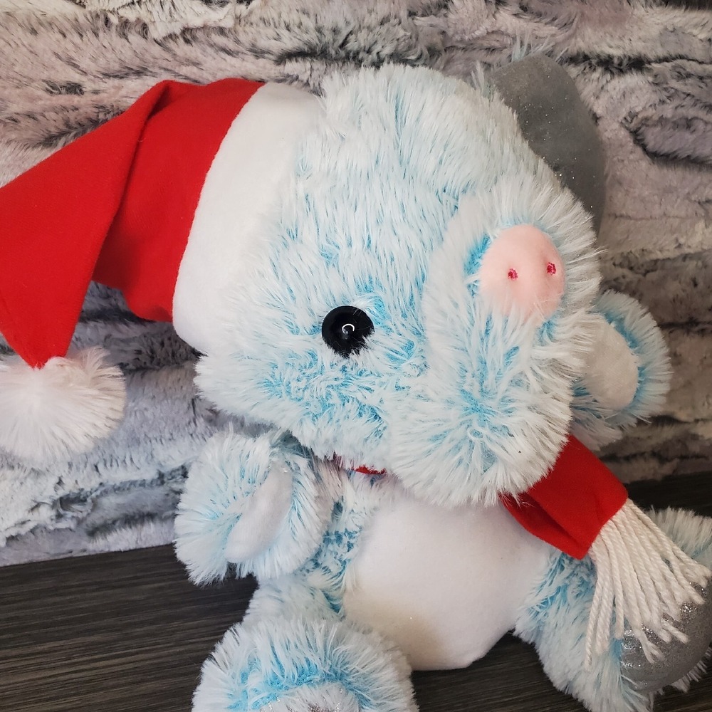 Vintage 1995 Peek A Boo Toys Plush Chrisrmas Blue Elephant - Santa Hat Scarf 10"